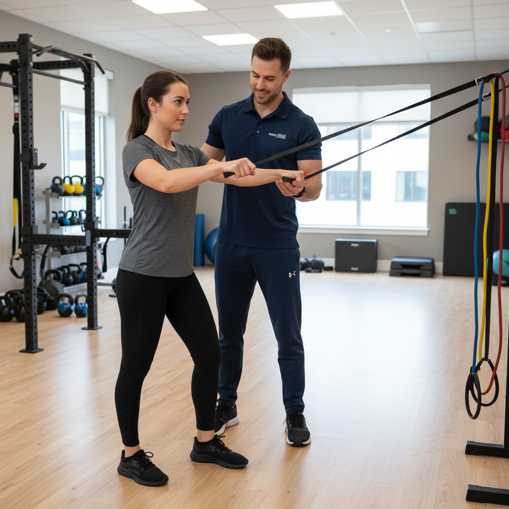 San Antonio physical therapy patient performing functional strength training exercise with Doctor of Physical Therapy guidance