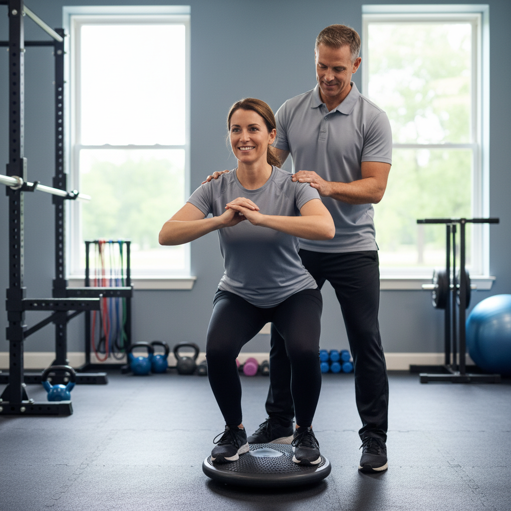 Athletic patient performing functional strength training with physical therapist guidance in San Antonio treatment facility