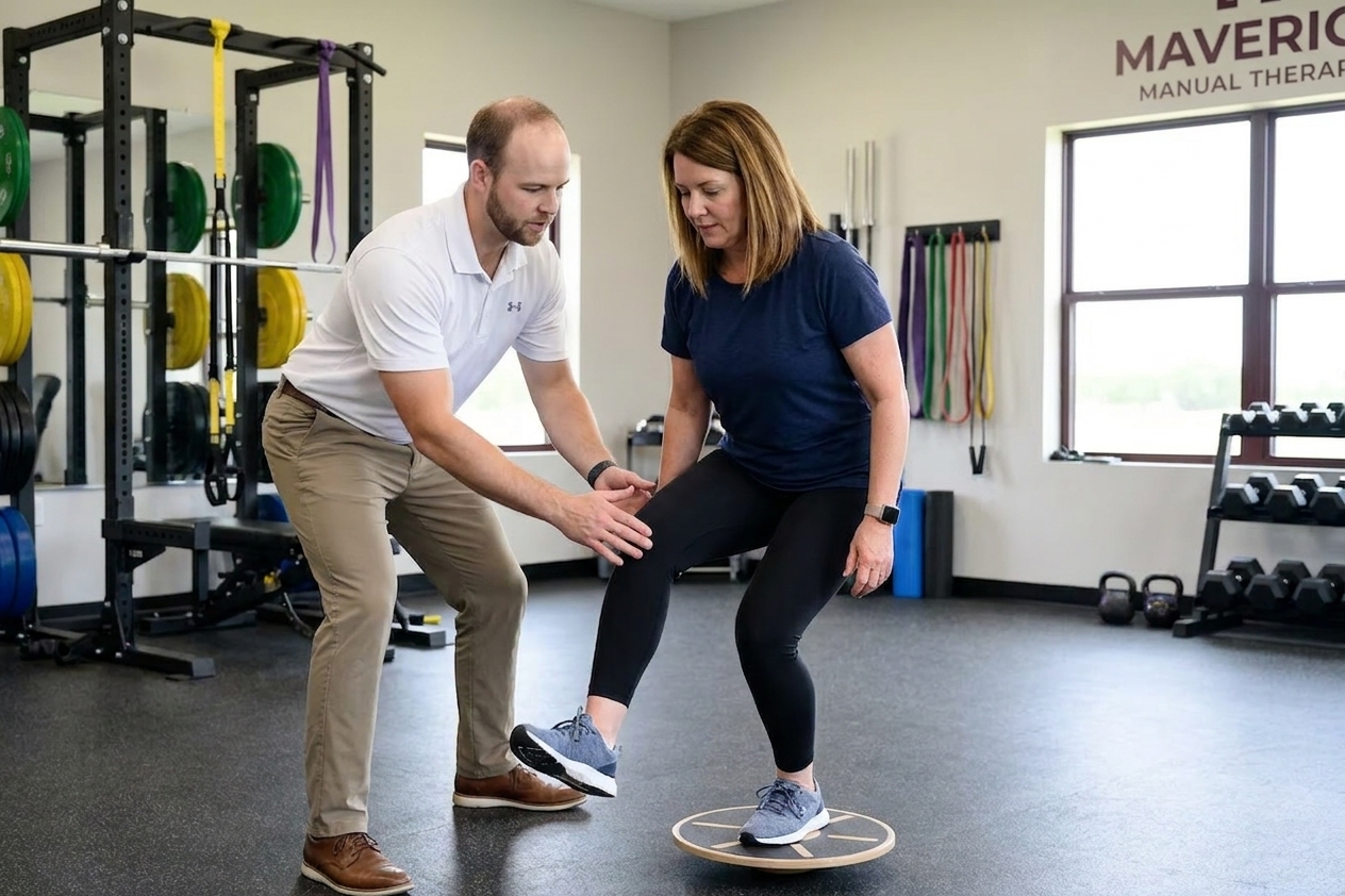 Patient working with a provider at a manual therapy and performance physical therapy clinic in San Antonio, TX